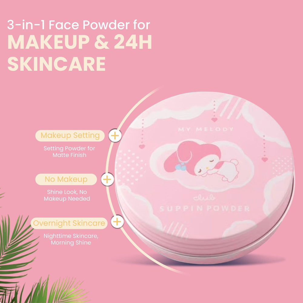 Pink-toned Club Suppin Sanrio powder balances cool undertones.