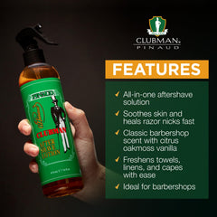 Clubman After Shave Lotion Spray in hand for quick post-shave use