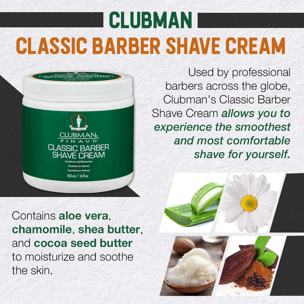 Clubman Classic Barber Shave Cream closeup showing taut, hydrated skin after shaving