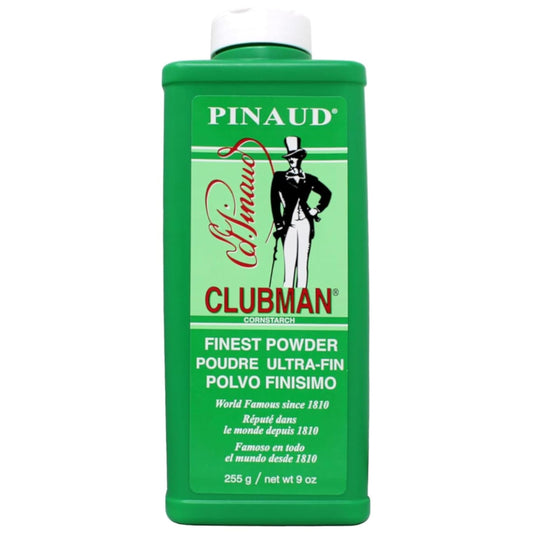 Clubman Pinaud powder bottle demonstrates daily moisture control and refreshing scent