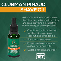 Clubman Pinaud pre shave oil softens facial hair for a comfortable shave