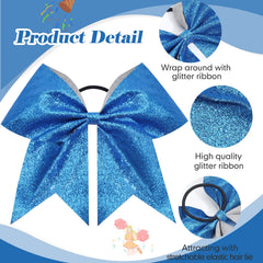 CN Sparkly blue 8in bow with elastic band ready for competition.