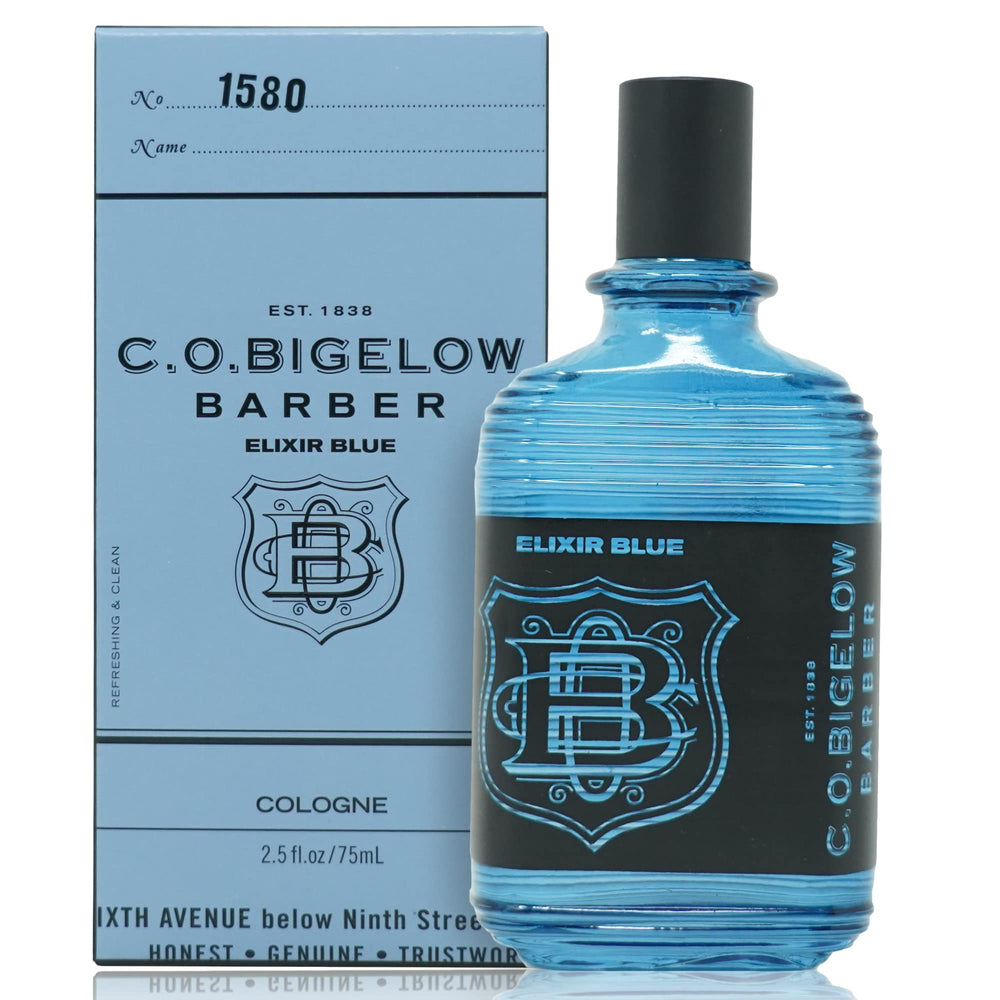 C.O. Bigelow Elixir Blue bottle front shows aquatic notes for daily wear