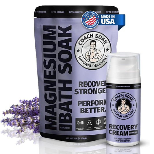 Coach Soak Recovery Bath Soak bottle shown for post-workout relaxation and relief