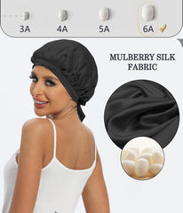 Cocheng silk bonnet with adjustable back ribbon for a secure fit.