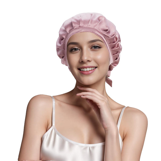Cocheng silk bonnet with double-sided design and ribbon for versatile sleepwear