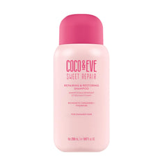 Coco & Eve Repairing Shampoo bottle on display highlights premium nourishment.