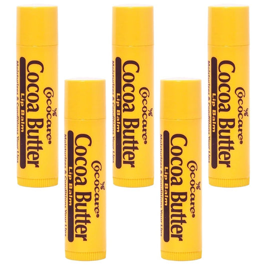 COCOCARE Cocoa Butter Lip Balm in yellow stick front view for instant hydration.