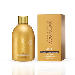 Close-up of Cocochoco Gold bottle ready for salon-style straightness and frizz control.
