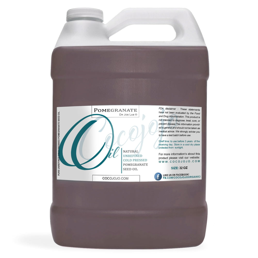 Cocojojo Pomegranate Oil bottle 32oz demonstrating deep hydration for skin.