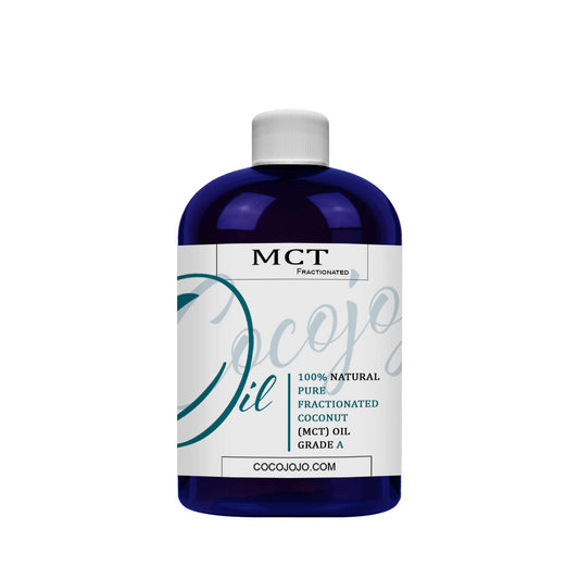 Cocojojo pure fractionated coconut oil bottle for easy skin care