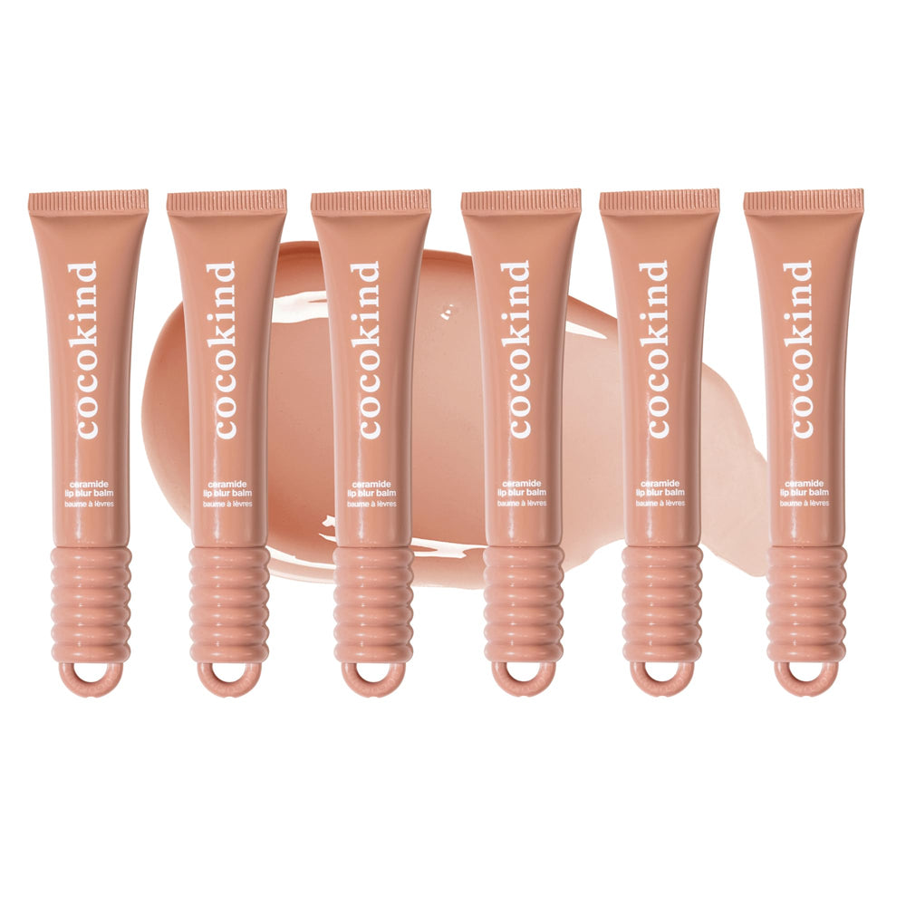 Cocokind Ceramide Lip Blur Balm in soft brown provides hydrated lips with a glossy finish.