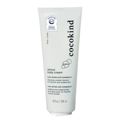 Cocokind Retinol Body Cream bottle front, fragrance-free vegan formula for all skin types, daily hydration.