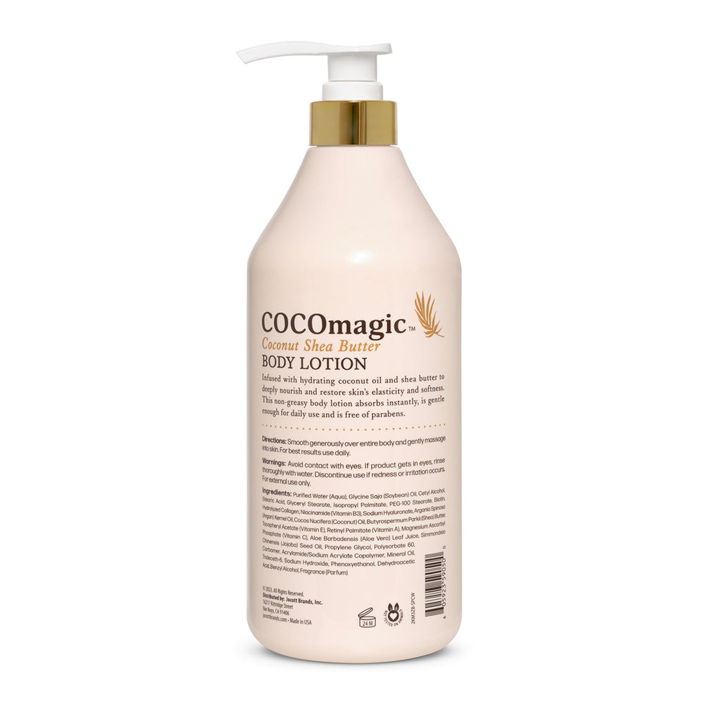 Cocomagic fast-absorption lotion texture close-up showing non-greasy moisturization.