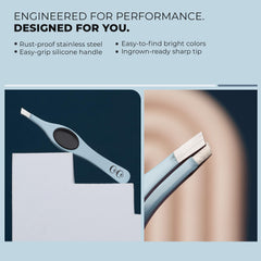 Coco's Closet travel pouch paired with compact tweezers for on-the-go grooming.