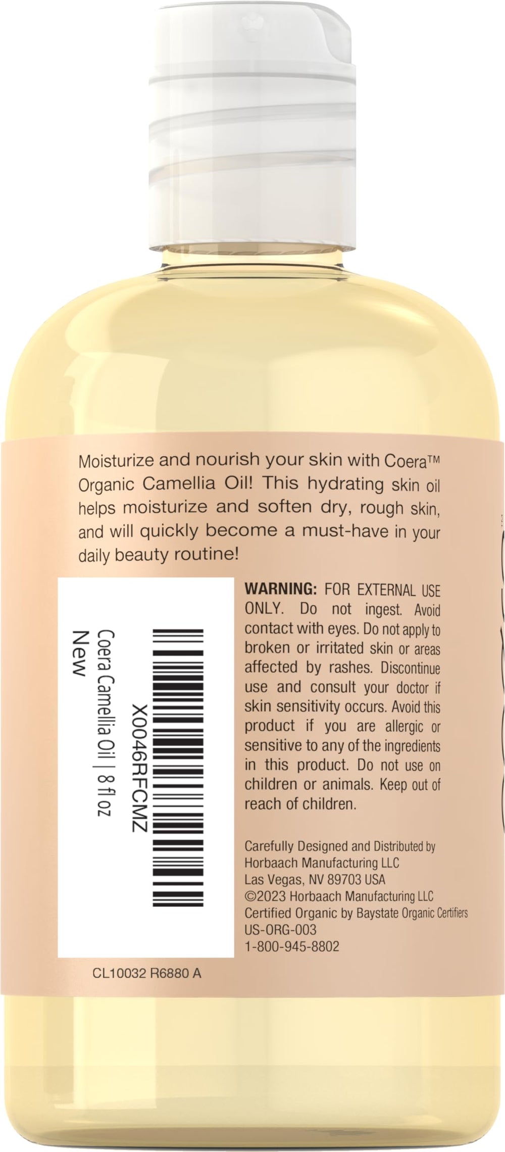 Coera Camellia Oil organic certification badge on packaging.