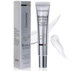 Coinore retinol under-eye cream packaging featuring vegan formulation for daily care