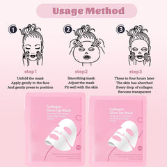 Collagen Glow Up Mask 2.0 box with four masks for multi-night routine.