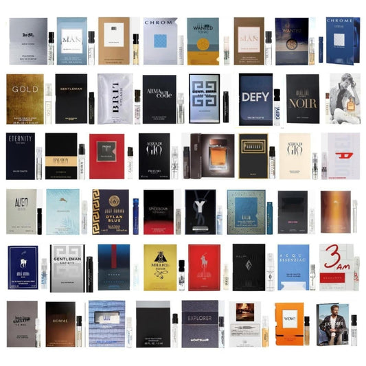 Cologne 11 designer samples for men: compact vials for testing scents on the go.