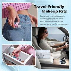 Color Nymph makeup brushes and mirror inside a portable train case