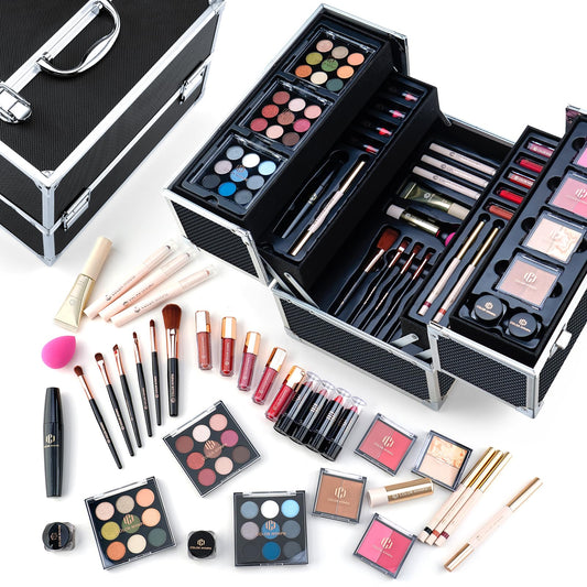 Color Nymph train case open with organized makeup tools for easy daily prep