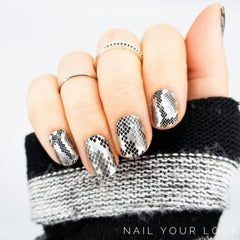 Close-up of Color Street Goodnight Hiss strips highlighting real polish texture and shimmer