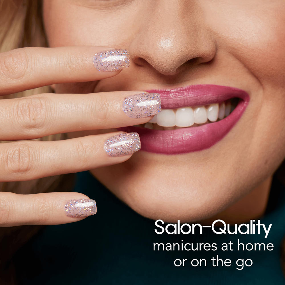 Color Street Shimmer Down pink metallic glitter with silver holographic accents for multidimensional sparkle.