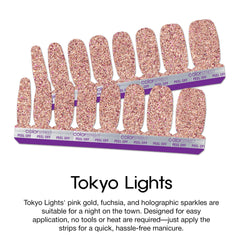Color Street Tokyo Lights apply step image demonstrates easy peel and apply.