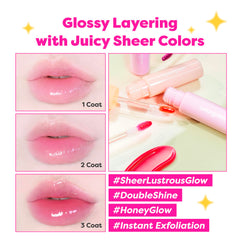 COLORGRAM Fruity Glass Gloss 01 Grape Black swatches show shade payoff and shine.