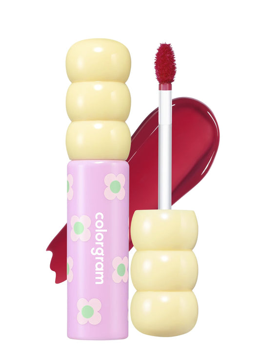 COLORGRAM Fruity Glass Tint 08 Lovely Raspberry bottle close-up with glossy, long-lasting color.