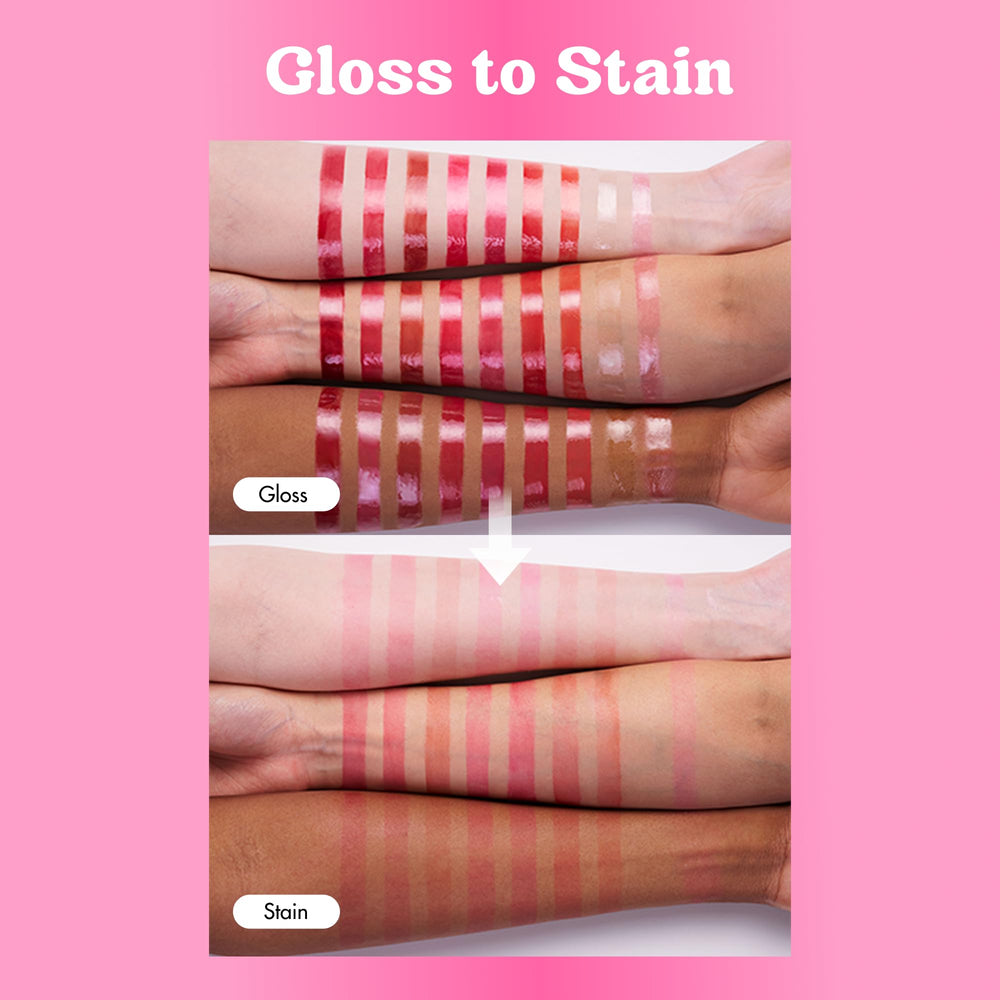 COLORGRAM Fruity Glass Tint 08 Lovely Raspberry swatches showing shade depth.
