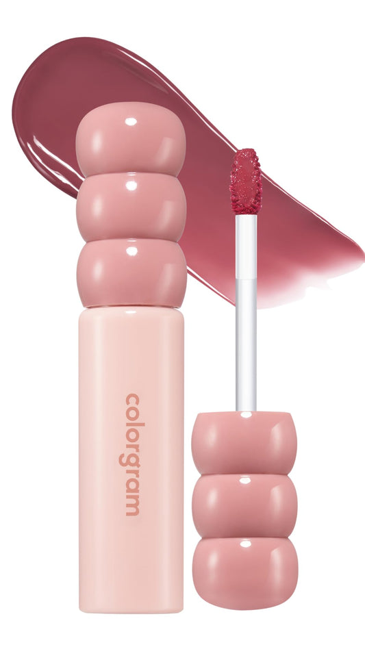 COLORGRAM Fruity Glass Tint 15 Satisfied Fig packaging shows a premium shade with a glass-like finish.
