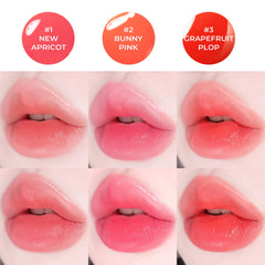 COLORGRAM Fruity Water Tint 02 Bunny Pink lip swatches demonstrate buildable color on skin.