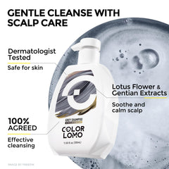 COLORLOMO dermatologist-approved label signals safe use for color-treated hair.