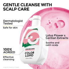 COLORLOMO sulfate-free-label highlights gentler cleansing for sensitive scalps.