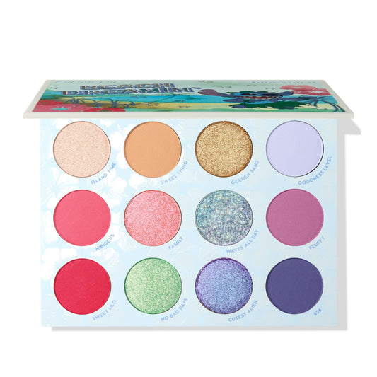 ColourPop Stitch Beach Dreamin’ palette cover showing tropical hues for vibrant summer looks
