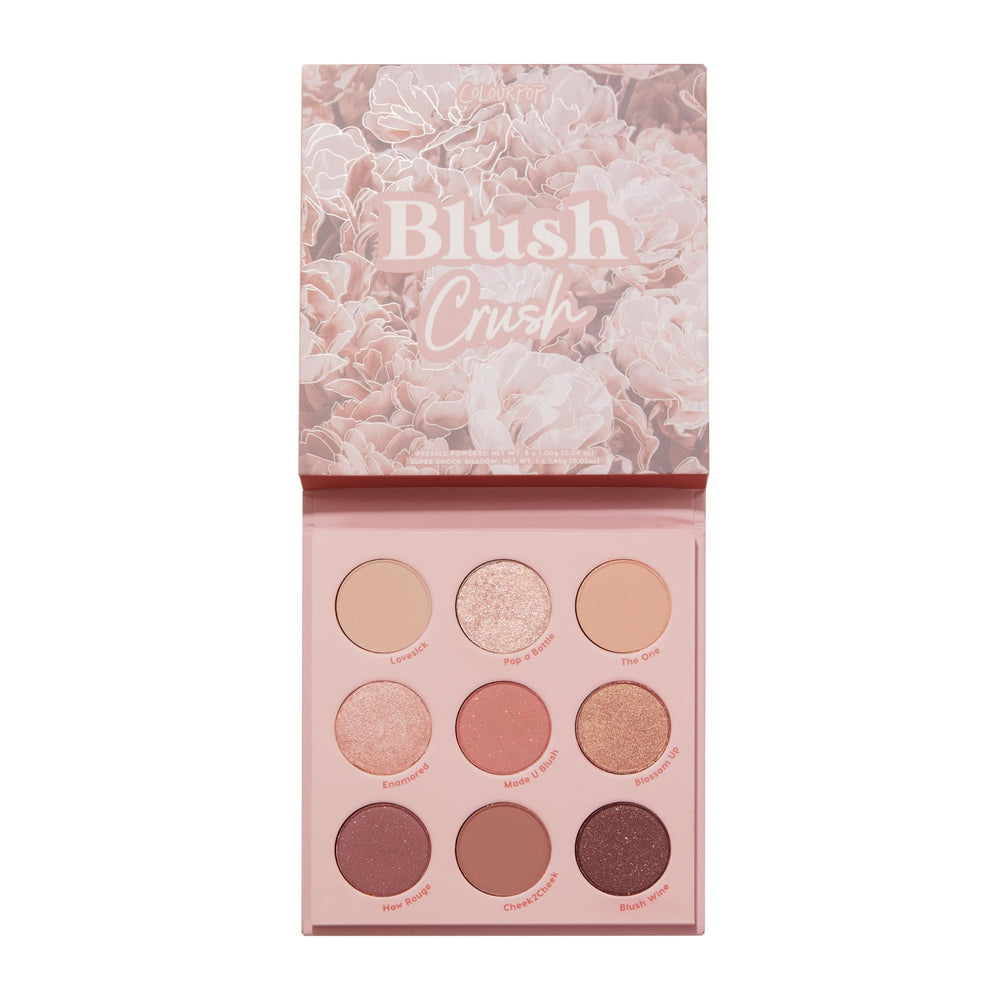 ColourPop Blush Crush palette front view, compact packaging ideal for travel