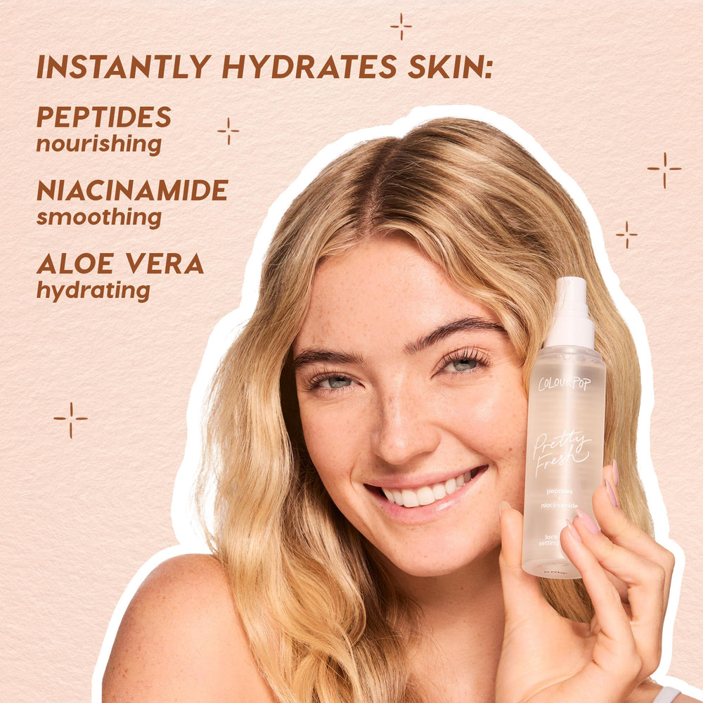 ColourPop Pretty Fresh mist applied to face for dewy, long lasting wear