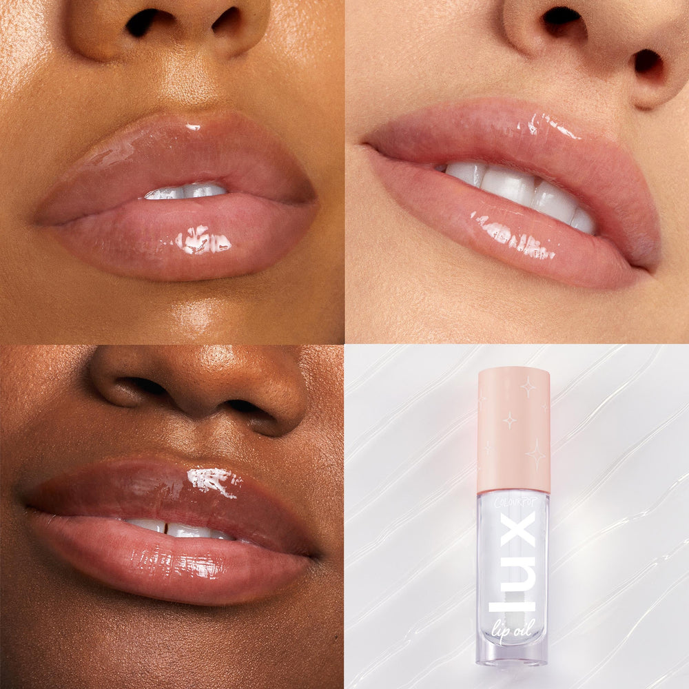 ColourPop Lux Lip Oil glossy-pout showcases a sheer color for everyday wear.