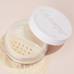 ColourPop No Filter powder showing its translucent texture for long-wear, crease-free makeup.