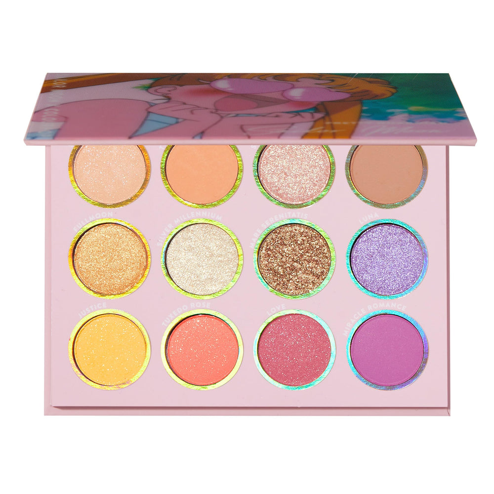 ColourPop Sailor Moon palette with soft pink and gold flip shimmer for bright lids.