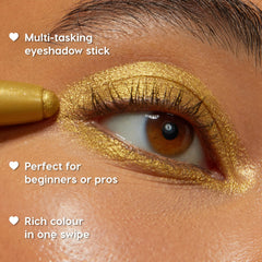ColourPop Shadow Stix Soft Gold Foil enhances central lids with subtle radiance.