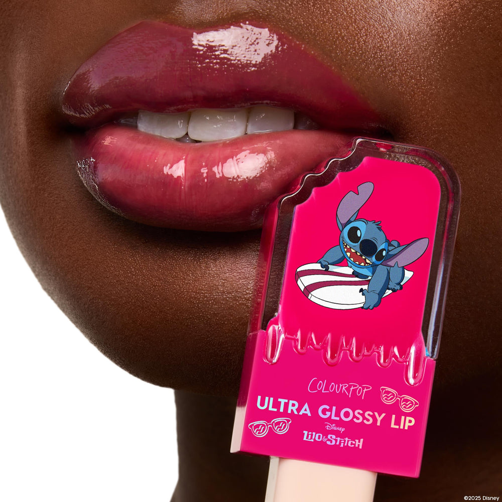 ColourPop Stitch lip gloss hydrating formula with HA and oils for comfort.