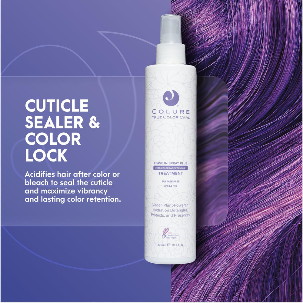 COLURE Leave-In Spray Plus being spritzed onto damp hair for detangling.