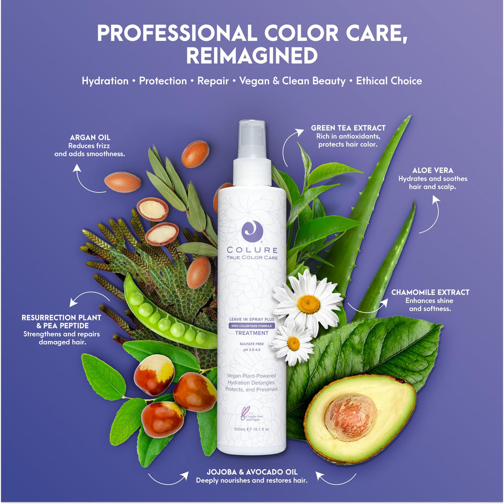 COLURE Leave-In Spray Plus applied before styling for shine.