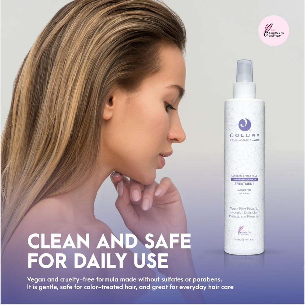 COLURE Leave-In Spray Plus on color-treated hair demonstrating protection.