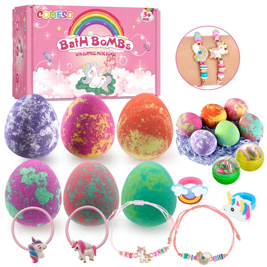 Comfso dino egg bath bombs 6-pack with toy inside for kids