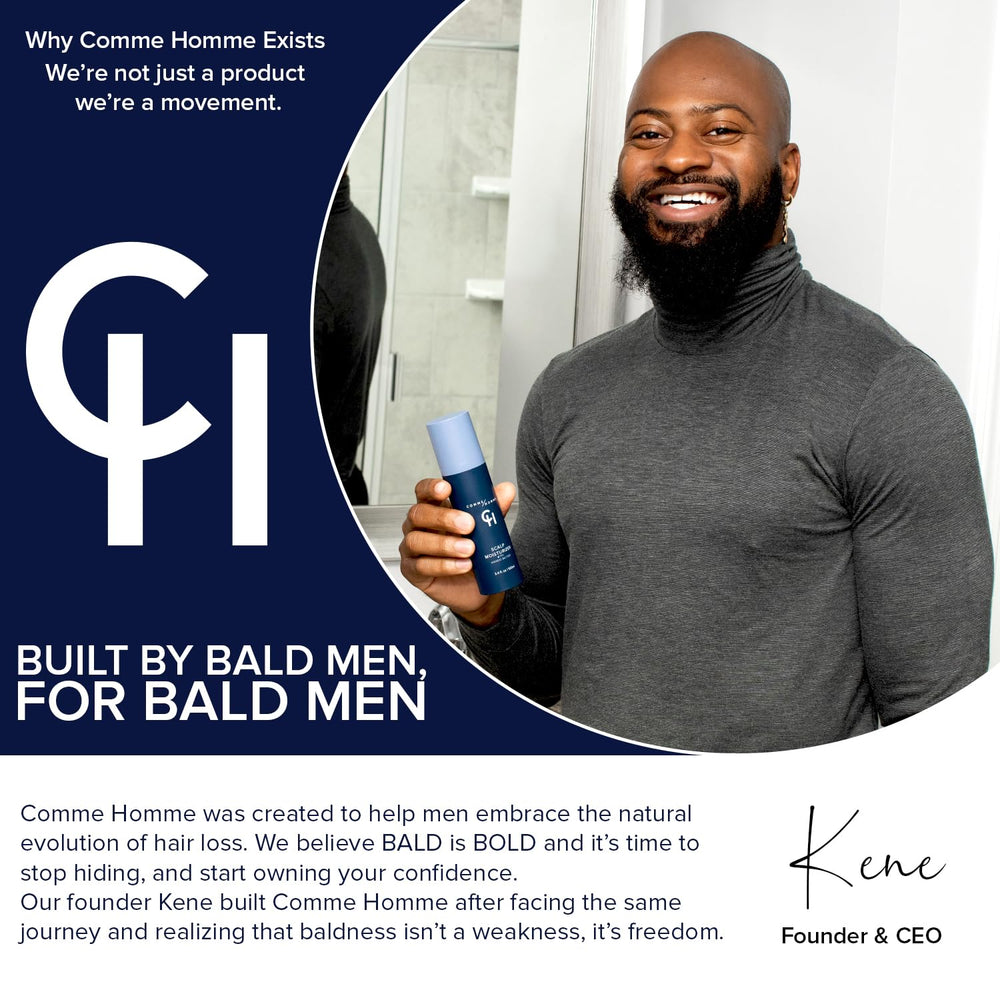 Comme Homme caffeine extract energizes scalp for a vibrant, awake look.