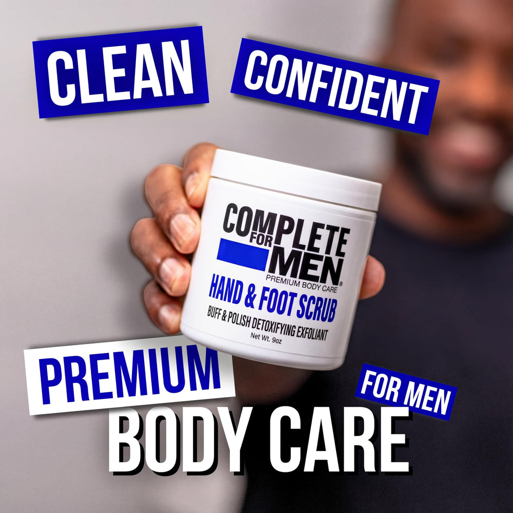 Hands massaging Complete for Men sugar scrub during application