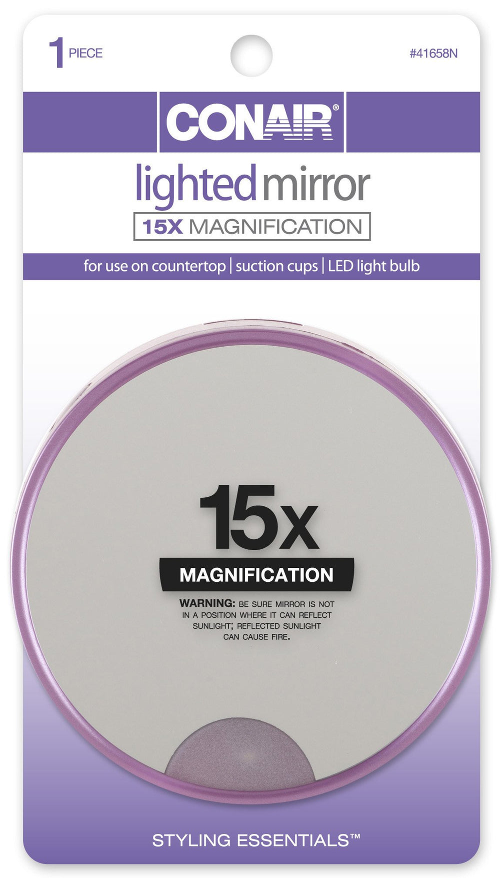 Conair 15x mirror with bright LED light for tweezing and eyelash checks on the go